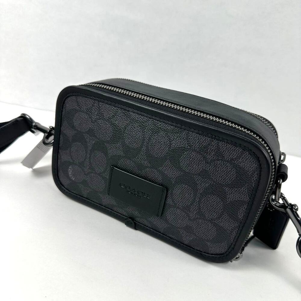 Coach Men's Wyatt Crossbody Bag Signature Canvas In Charcoal/Black CW365 NWT - Picture 3 of 10